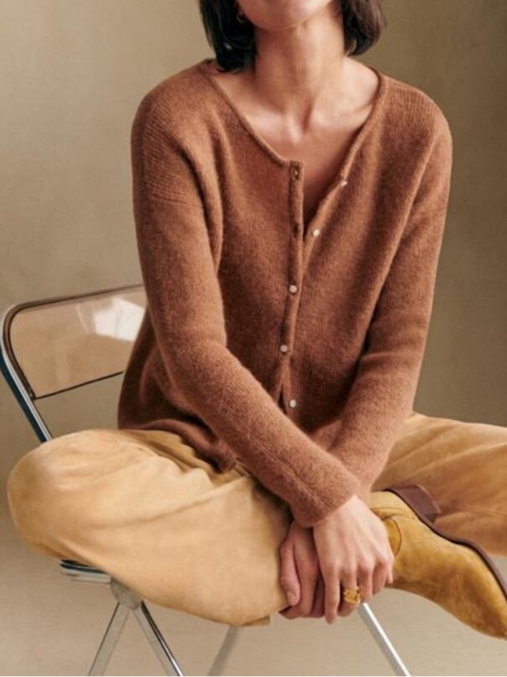 SEZANE Gaspard Cardigan in Camel Brown Size XXS - Picture 2 of 8